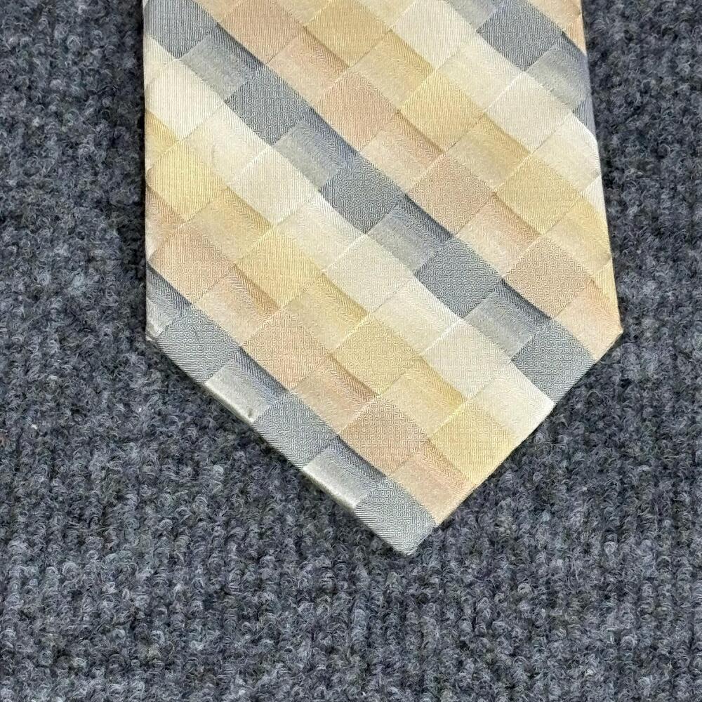 Preswick & Moore Tie Mens One Size Beige Silk Plaid Jacquard Handmade Necktie